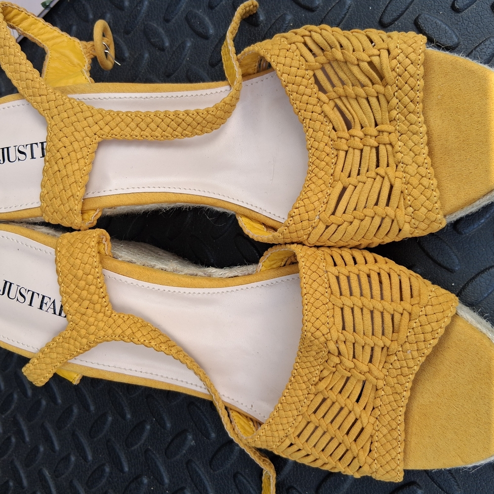 JustFab Yellow Espadrille Sandals with Woven Design